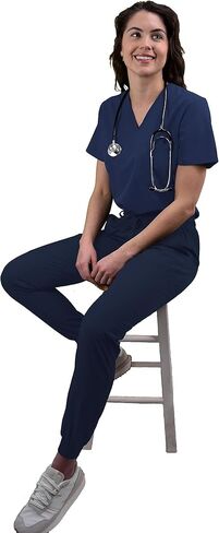 Green Town Scrubs for Women Scrub Set - Slim Fit Jogger Pant and Tuck-In V-Neck Top, 5 Pockets, Easy Care Uniform in Kuwait