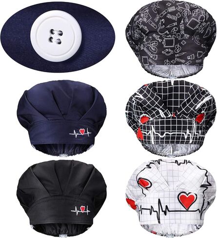 Geyoga 5 Pieces Bouffant Caps with Button and Sweatband, Adjustable Working Hats Nurse Caps for Women Men, 5 Styles(Heart Pattern) in Saudi Arabia