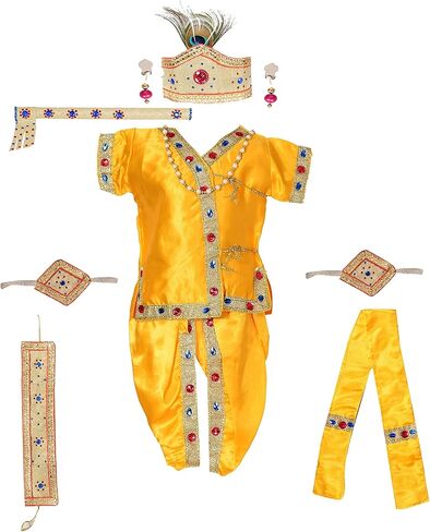 فستان AHHAAAA أصفر كريشنا يرتدي زي أنجريكا كورتا ودوتي مع ملحقات للأولاد in Kuwait