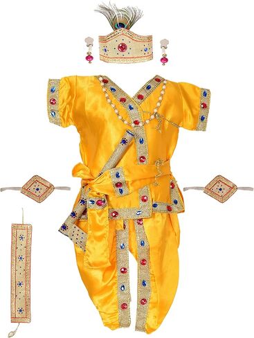 فستان AHHAAAA أصفر كريشنا يرتدي زي أنجريكا كورتا ودوتي مع ملحقات للأولاد in Kuwait