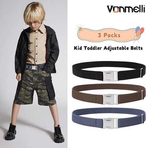 VONMELLI 3 Pack Elastic Stretch Belts Kids Toddler Belt Adjustable Uniform Belt for Boys and Girls in Kuwait