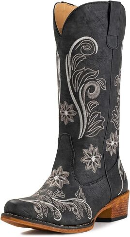 IUV Cowboy Boots For Women Mid Calf Western Boots Cowgirl Pull-On Tabs Pointy Toe Boot in Kuwait