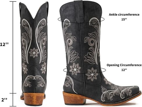 IUV Cowboy Boots For Women Mid Calf Western Boots Cowgirl Pull-On Tabs Pointy Toe Boot in Kuwait