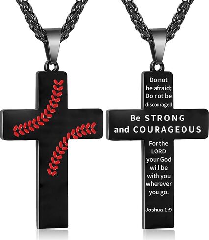 Zocomi Baseball Cross Necklace for Boys Men, Stainless Steel Cross Pendant Chain 24 Inches, Inspirational Bible Verse Quote Religious Gift in Kuwait