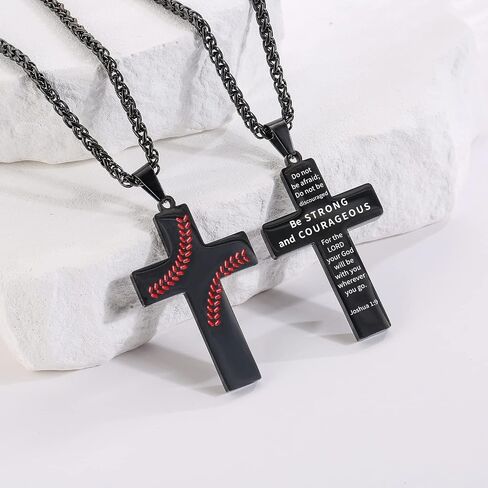 Zocomi Baseball Cross Necklace for Boys Men, Stainless Steel Cross Pendant Chain 24 Inches, Inspirational Bible Verse Quote Religious Gift in Kuwait