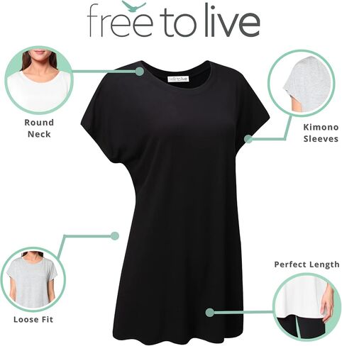 مجموعة من 3 قمصان تونيك طويلة وفضفاضة للسيدات من Free to Live بأكمام كيمونو قصيرة in Kuwait