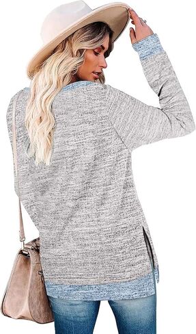 WELINCO Womens Crewneck Pullovers Color Block Long Sleeve Side Split Tunic Tops in Saudi Arabia