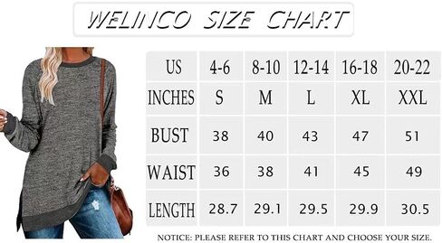 WELINCO Womens Crewneck Pullovers Color Block Long Sleeve Side Split Tunic Tops in Saudi Arabia