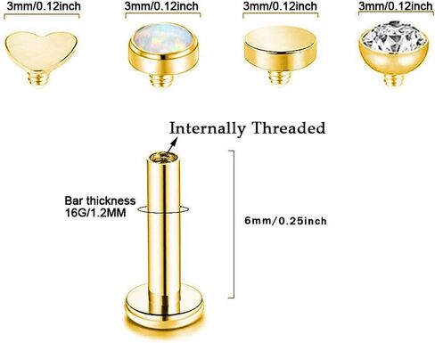 Gnoliew 16G 316L الفولاذ المقاوم للصدأ Labret Monroe الشفاه الدائري ترصيع الغضروف اللولب الزنمة ثقب الأنف in Kuwait