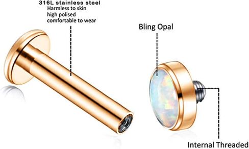 Gnoliew 16G 316L الفولاذ المقاوم للصدأ Labret Monroe الشفاه الدائري ترصيع الغضروف اللولب الزنمة ثقب الأنف in Kuwait