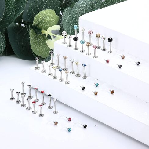 Suprsparkle 24 Pcs 16G Hypoallergenic Stainless Steel Labret Lip Monroe Medusa Stud Piercing For Women Men 3mm Cubic Zirconia Forward Helix Earrings Cartilage Tragus Piercing 6mm 8mm in Kuwait