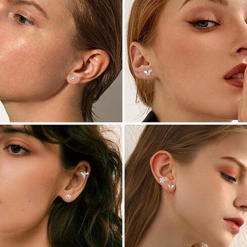 FASACCO 9 قطع أقراط الغضروف للنساء من الفولاذ الجراحي أقراط مسطحة الظهر أوبال فراشة زهرة تشيكوسلوفاكيا أقراط الغضروف الزنمة اللولب ثقب المجوهرات in Kuwait