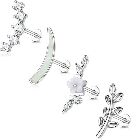 MJust G23 Titanium Cartilage Earrings for Women 16G Pure Titanium Flat Back Stud for Sensitive Ear Cartilage Opal CZ Stud Earrings Internally Threaded Conch Helix Tragus Piercing Jewelry in Kuwait