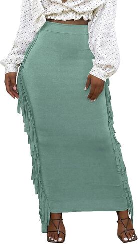 Lrady Women's Elastic Waist Slim Bodycon Side Tassels Long Maxi Pencil Skirts in Saudi Arabia