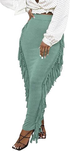 Lrady Women's Elastic Waist Slim Bodycon Side Tassels Long Maxi Pencil Skirts in Saudi Arabia