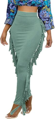 Lrady Women's Elastic Waist Slim Bodycon Side Tassels Long Maxi Pencil Skirts in Saudi Arabia