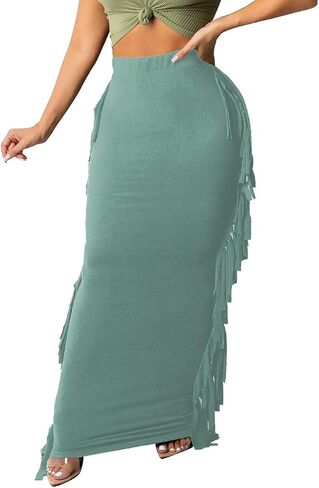 Lrady Women's Elastic Waist Slim Bodycon Side Tassels Long Maxi Pencil Skirts in Saudi Arabia