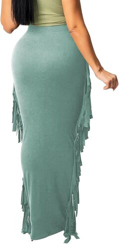 Lrady Women's Elastic Waist Slim Bodycon Side Tassels Long Maxi Pencil Skirts in Saudi Arabia