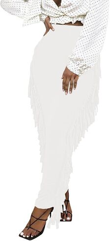 Lrady Women's Elastic Waist Slim Bodycon Side Tassels Long Maxi Pencil Skirts in Kuwait