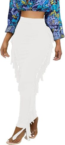 Lrady Women's Elastic Waist Slim Bodycon Side Tassels Long Maxi Pencil Skirts in Kuwait