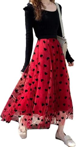 Women Tutu Tulle Skirt Elastic High Waist Layered Skirt Floral Print Mesh A-Line Midi Skirt in Kuwait
