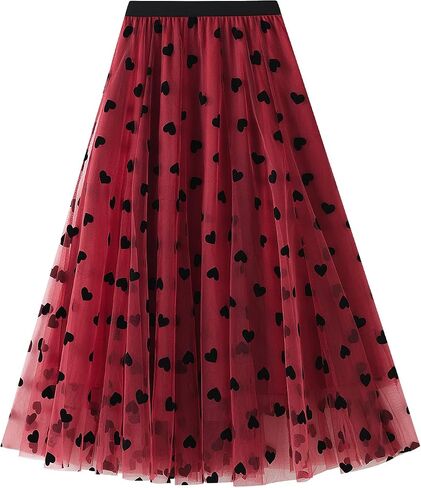 Women Tutu Tulle Skirt Elastic High Waist Layered Skirt Floral Print Mesh A-Line Midi Skirt in Kuwait