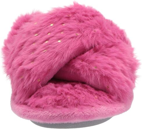 Dearfoams Unisex-Child Ava Kids Printed Detail faux faux fur Cross Band Slide Slipper in Kuwait