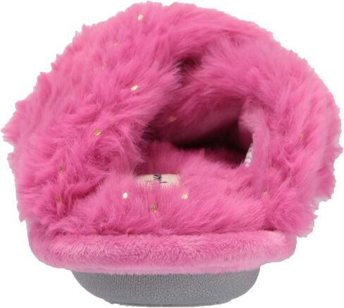 Dearfoams Unisex-Child Ava Kids Printed Detail faux faux fur Cross Band Slide Slipper in Kuwait