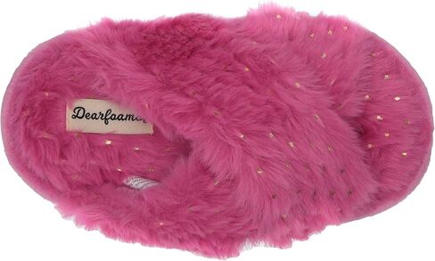 Dearfoams Unisex-Child Ava Kids Printed Detail faux faux fur Cross Band Slide Slipper in Kuwait