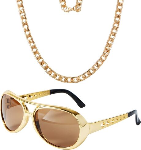 Spooktacular Creations Rockstar Custom Set with Sunglass, Necklace Disco Sunglasses and Necklace, Classic Star Outfit Accessories for Women Men 50’s, 60’s 70’s Style Party, Halloween Party Favors in Saudi Arabia