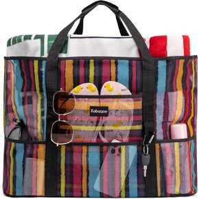 KABAQOO Mesh Beach Bag, Extra Large Beach Bags with 9 Pockets & Zipper Waterproof Lightweight Beach Tote for Beach/Pool Trip in Saudi Arabia