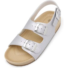 Girls Boys Sandal Adjustable Double Buckle Casual Flat Open Toe Lightweight Summer Shoes Hook Loop Sandal for Toddler Little Big Kid