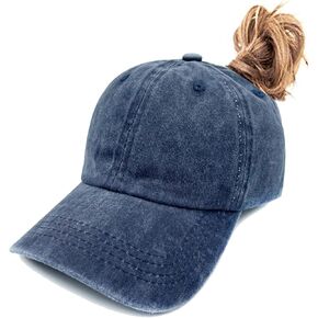 Waldeal Girls' Ponytail Hat Cute Vintage Distressed Adjustable Kids Plain Baseball Dad Cap in Kuwait