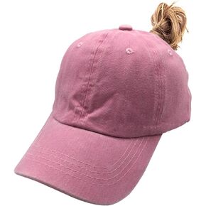 Waldeal Girls' Ponytail Hat Cute Vintage Distressed Adjustable Kids Plain Baseball Dad Cap