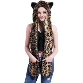 HomDSim Anime Spirit Animal Hood Hoods Furry Hoodie,Faux Fur Hat with Warm Scarf Mittens Gloves Spirit Ears and Paws