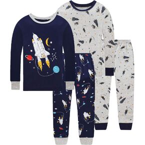 Dolphin&Fish Boys Pajamas 4Piece Toddler Kids Pjs Sets Cotton Toddler Clothes Sleepwears