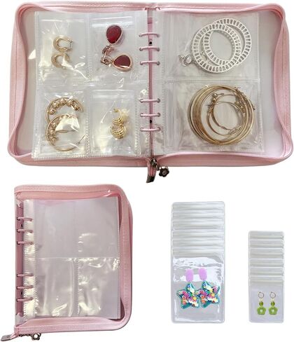 منظم مجوهرات شفاف لتخزين الاقراط من شياموي مع جيوب متعددة لتنظيم المجوهرات والاساور والخواتم والقلائد in Kuwait