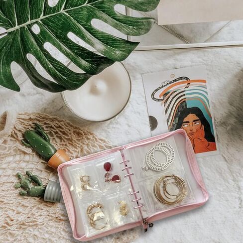 منظم مجوهرات شفاف لتخزين الاقراط من شياموي مع جيوب متعددة لتنظيم المجوهرات والاساور والخواتم والقلائد in Kuwait