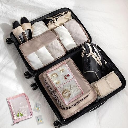 منظم مجوهرات شفاف لتخزين الاقراط من شياموي مع جيوب متعددة لتنظيم المجوهرات والاساور والخواتم والقلائد in Kuwait