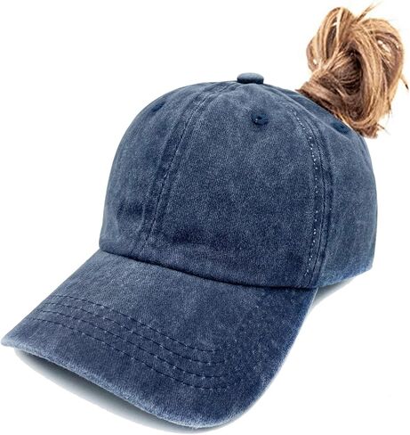 Waldeal Girls' Ponytail Hat Cute Vintage Distressed Adjustable Kids Plain Baseball Dad Cap in Kuwait