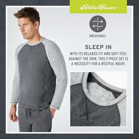 طقم بيجامة رجالي من Eddie Bauer - طقم ملابس نوم مريح بأكمام طويلة وقميص راجلان للرجال in Kuwait