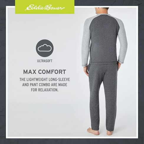 طقم بيجامة رجالي من Eddie Bauer - طقم ملابس نوم مريح بأكمام طويلة وقميص راجلان للرجال in Kuwait