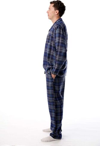 #followme Men’s Plaid Button Front Flannel Pajamas Set - Long Sleeve Long Pant in Kuwait