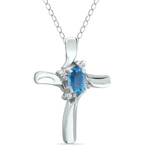Natural Gemstone And Diamond Cross Pendants in 10K White Gold (Availbale in Amethys, Ruby, Emerald & More)