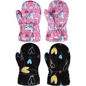 SATINIOR 2 Pairs Girls Kids Waterproof Mittens Toddlers Warm Snow Gloves Kid Ski Gloves