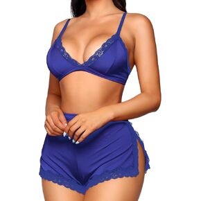 RSLOVE Sexy Pajamas for Women Soft Lingerie Set Lace Trim Sleepwear 2 piece Pjs Shorts Set