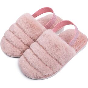 Kids Fluffy Fuzzy Slippers Open Toe House Home Slippers for Boys and Girls Faux Fur Slides with Strap Little Kids Slip-on Shoes in Saudi Arabia