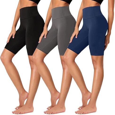 MOREFEEL 3 قطع من شورتات راكبي الدراجات النارية الناعمة للنساء - 5 بوصات/8 بوصات عالية الخصر للتحكم في البطن وتمارين اليوغا والجري وصالة الألعاب الرياضية in Kuwait