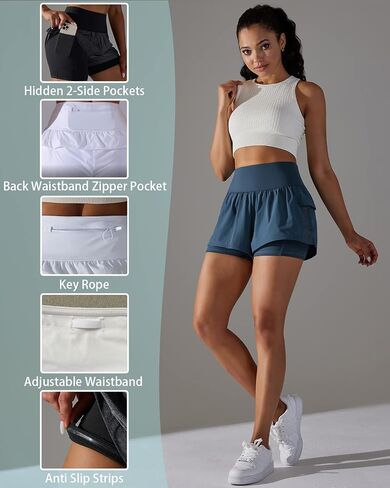 Iserkafe Athletic Shorts for Women Running Shorts Gym Yoga High Waisted Elastic Waistband Spandex Workout Shorts in Kuwait