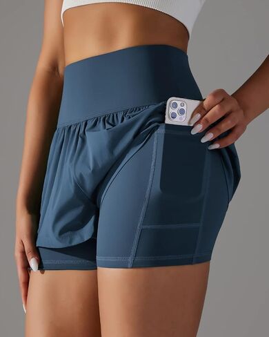 Iserkafe Athletic Shorts for Women Running Shorts Gym Yoga High Waisted Elastic Waistband Spandex Workout Shorts in Kuwait